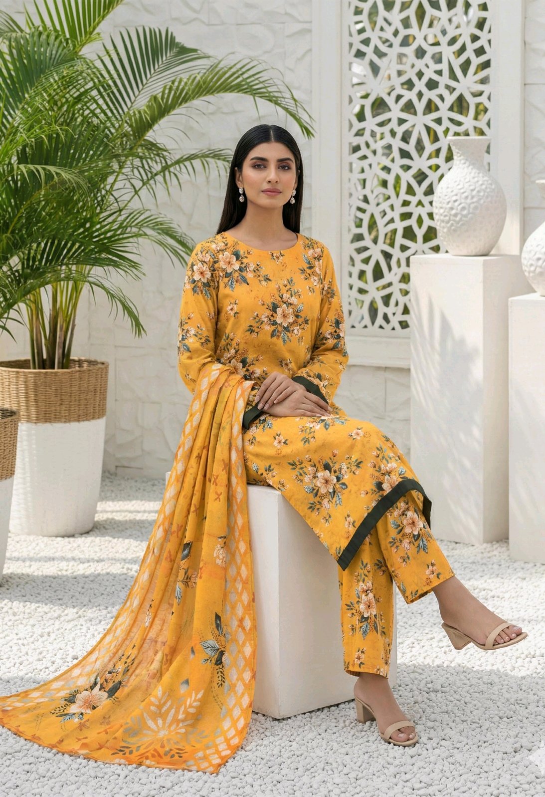 Ilina- 03 Piece - Digital Print with Lawn Voil  Dupatta