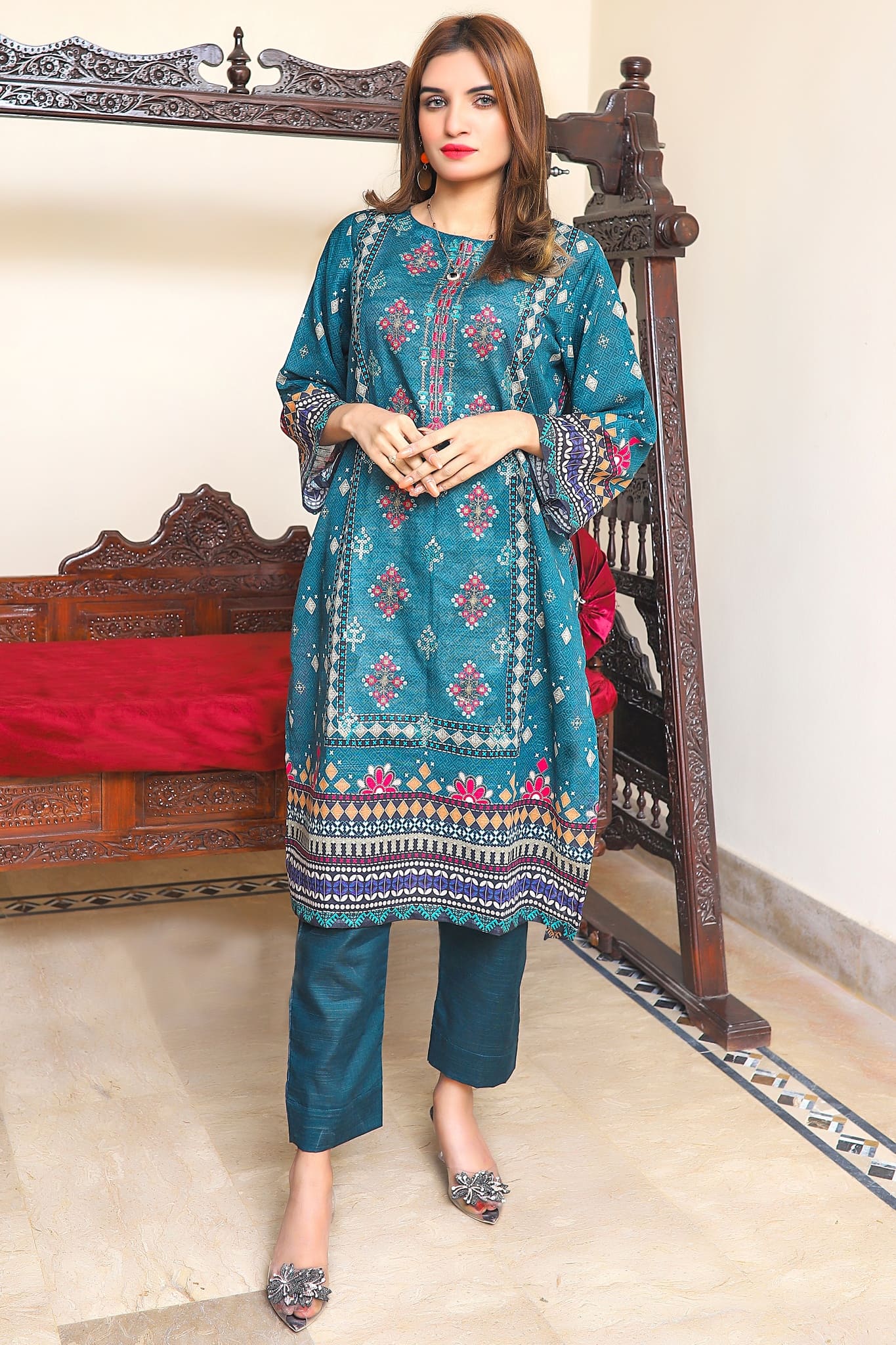 TEAL TAPESTRY - 3 PIECE EMBROIDERED UNSTITCHED KHADDAR
